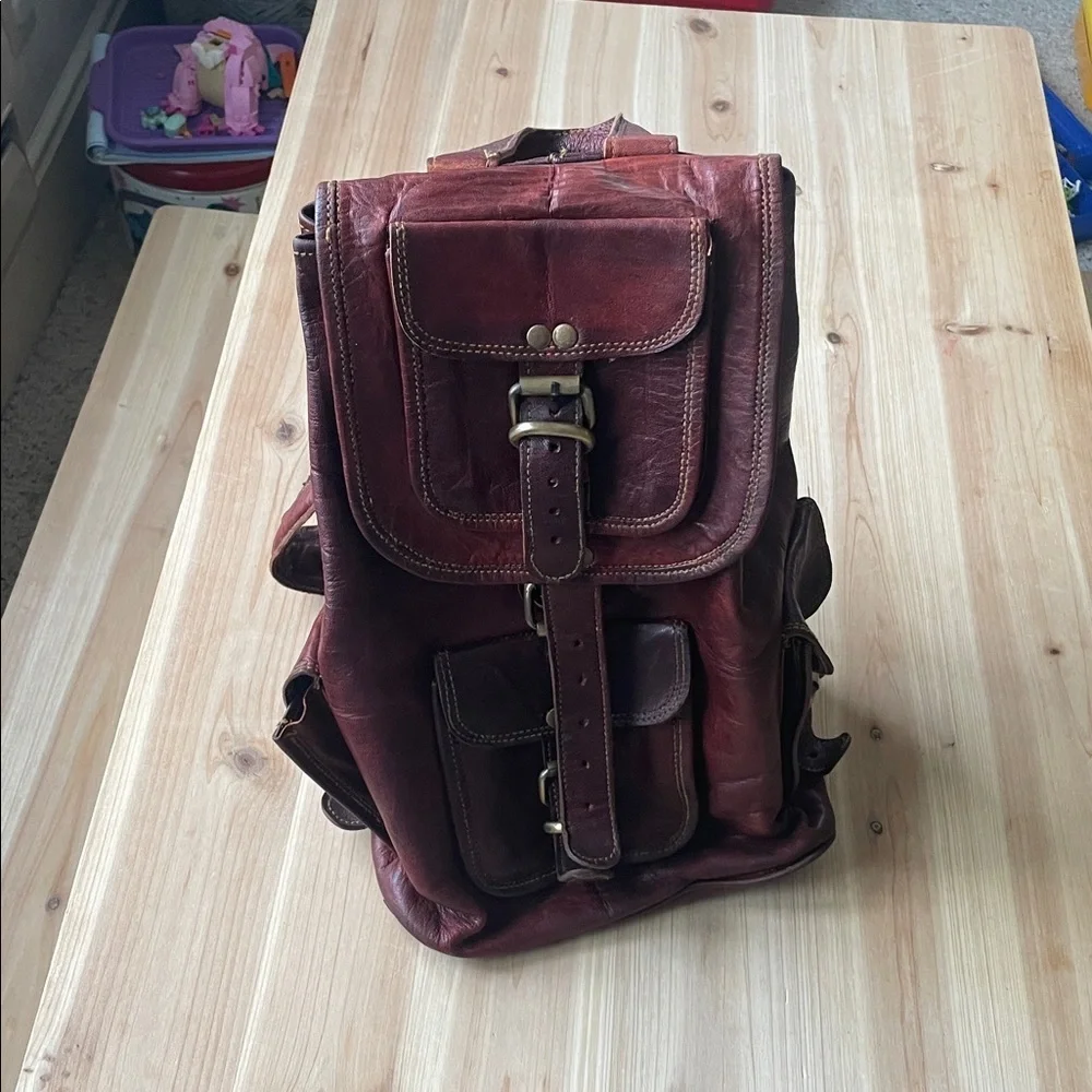 Vintage Genuine Leather Outdoors Adventure Hiking Backpack
